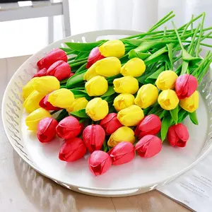 20/40pcs Multicolor Artificial Tulips Flowers Fake Faux PU Tulip Bouquet Real Touch Flower Arrangement for Home Room Office Party Wedding Decoration Excellent Gift Idea for Mothers Day