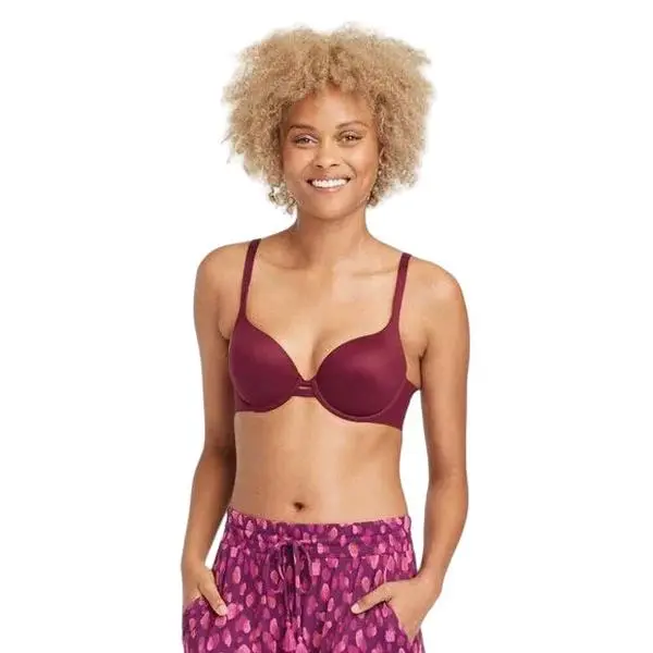 Women's Light Lift Plunge Bra - Auden Burgundy 34DD, Red Fit Lingerie
