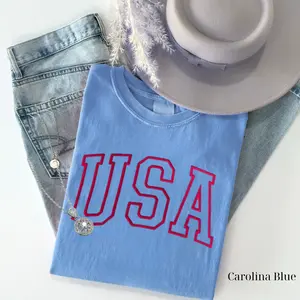 USA 4th of July Tshirts, Trendy Patriotic Summer Outfit | Unisex Soft Cotton Menswear Top Ribbed Classic