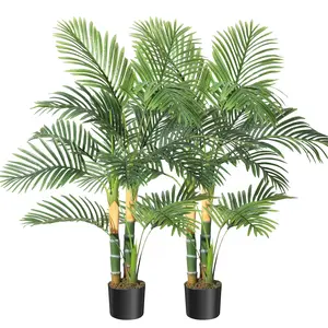 Garvee Artificial Golden Cane Palm Tree, 4 feet, Potted Tropical Palm, UV Resistant, Fake Plant for Home, Office, House, Outdoor Interior Decoration, Pack of 2