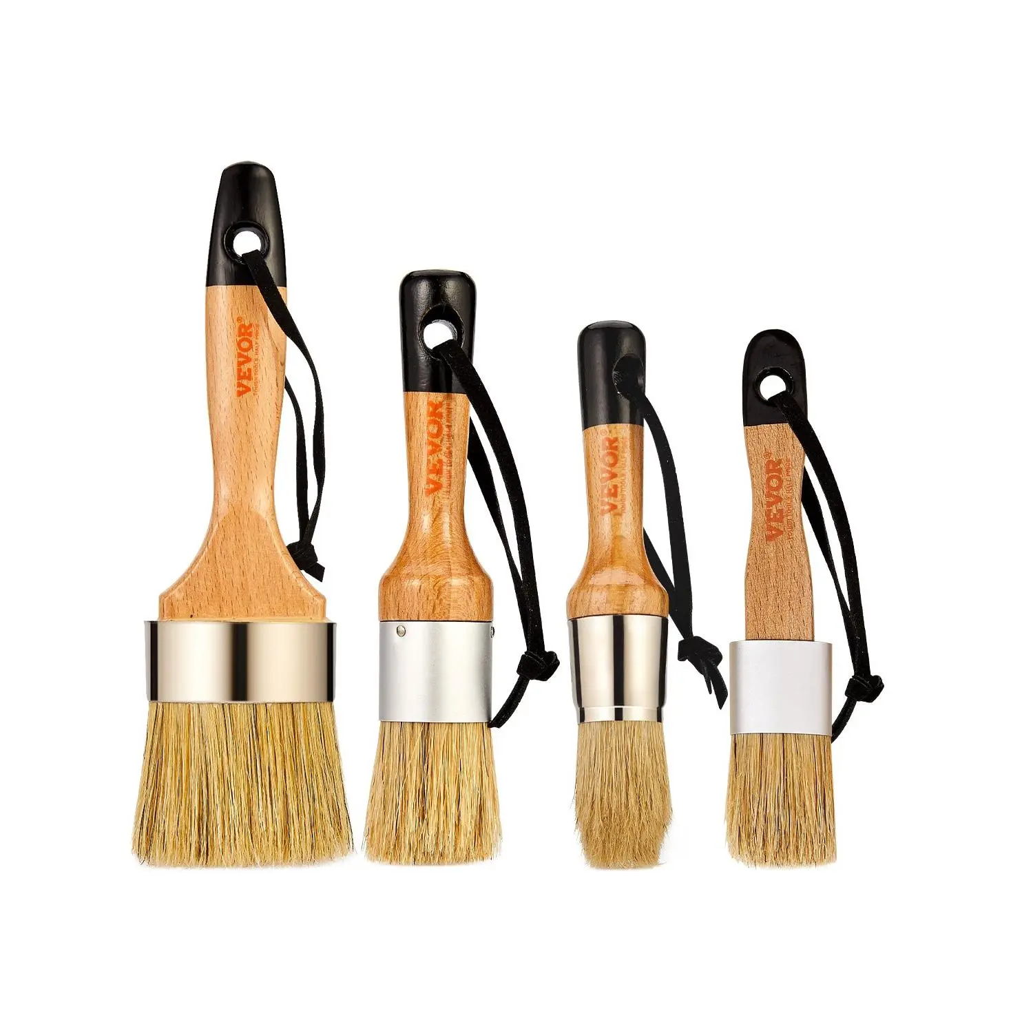 VEVOR Chalk Wax Paint Brush, 4 Piece Wax Paint Brush, Chalk Paint Brushes for Furniture, Acrylic Paint, Milk Paint, Home Decor, Natural Bristle Round Oval Chalk Paint Brush for All Painting and Waxing
