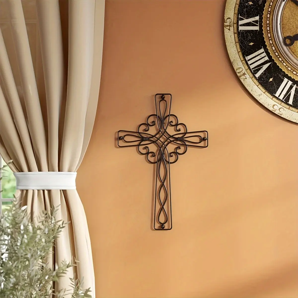 Iron Cross Jesus Wall Decor, Crosses Wall Decor, Spiritual Wall Decor, Religious Church Wall Hanging Decoration, Home Living Room Iron Wall Art, Cross Decorations, 1 Piece Metal Crucifix Sculpture, Cross Design, Ornaments