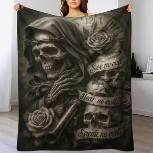 Gothic Quote Santa Muerte Flannel Blanket, Day of the Dead Art Print Pattern,Soft Cozy Lightweight Warm,Suitablefor Halloween Decor,Home Decor,Living Room,Bedroom,Sofa,Travel,Perfect Gift for Birthday,Anniversary,or Thanksgiving Day.