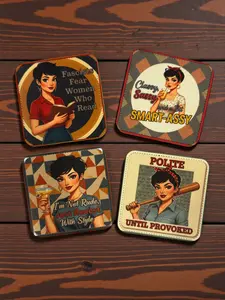 Feminist Retro Coaster Set (4-Pack) | Anti-Fascist Sublimated PU Leather Drink Coasters
