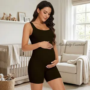 Maternity Workout Romper Pregnancy Yoga Ribbed One Piece Seamless Tank Top Jumpsuit - Comfortable Stretchy Breathable Seamless Design Perfect for Prenatal Exercise Yoga Gym Fitness Maternity Activewear Nursing Clothes