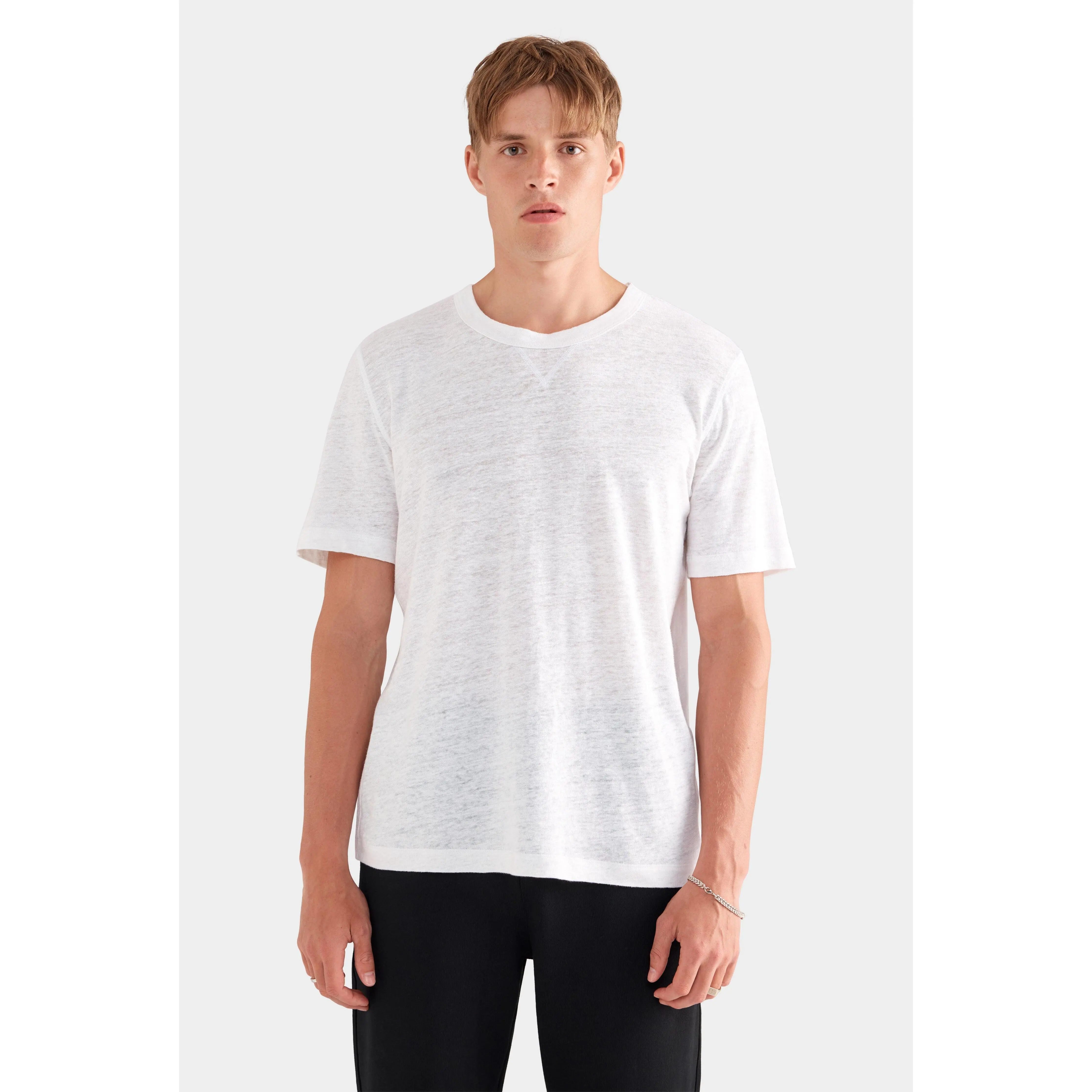 Coverstitch Linen T-Shirt - White