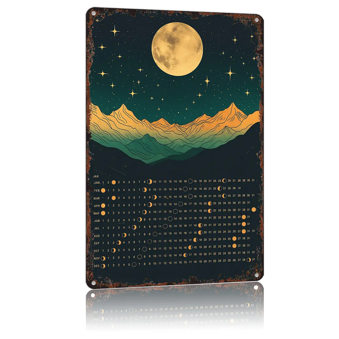 Vintage 2026 Lunar Calendar 2026 Poster Funny Calendar Hanging Moon Calendar Full Moon Calendars Witchy Ideas Tin Sign-Metal Aluminum 8x12inch For Bathroom Bedroom Living Room Wall Decor