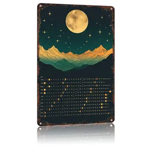 Vintage 2026 Lunar Calendar 2026 Poster Funny Calendar Hanging Moon Calendar Full Moon Calendars Witchy Ideas Tin Sign-Metal Aluminum 8x12inch For Bathroom Bedroom Living Room Wall Decor