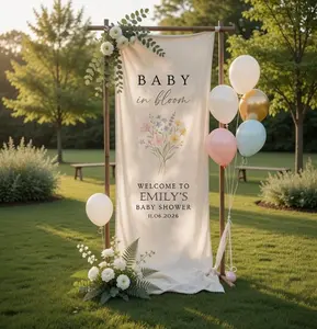 Personalized Baby in Bloom Shower Banner Sign | Custom Floral Baby Shower Tapestry | Wildflower Welcome Backdrop | Aesthetic Nursery Decor