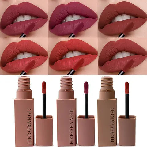 [6-Piece Set] HERORANG Velvet Matte Lip Mousse - 6 Shades | Long-Lasting Non-Fading Formula | Smooth Misty Finish For Fuller Lips | Valentine's Day/Halloween/Christmas Gift Set | Creamy Velvet Lip Tint！