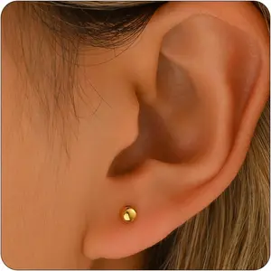 Gold Studs Earrings for Women 18K Gold Plated 2mm 3mm 4mm 5mm Ball Earrings Simple Stainless Steel Hypoallergenic Round Ball Studs Earring Jewelry