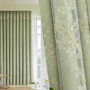 High Light Blocking Embroidered Curtain, Sunshade Transparent Dual Layer Integrated Valance, Balcony UV Protection Dustproof, Living Room Bedroom Decorative, Home Decoration Curtain