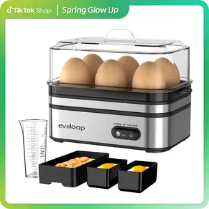 EVOLOOP Rapid Egg Steamer - 6-Egg Capacity, BPA-Free Stainless Steel with Clear Tritan Lid, 400W Electric Egg Cooker for Hard Bo iled, Poached, Scrambled, or Omelette, Includes Measurement Cup & 2 Poaching Trays, Auto Shut Off