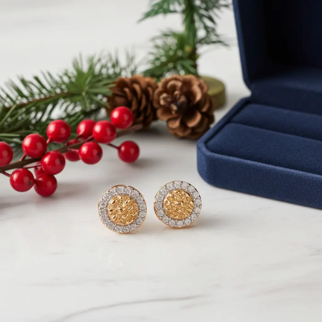 DiamondCelebritees 1.00ct Moissanite Yellow 925 Sterling Silver Women's Circle Shape Nugget Earring