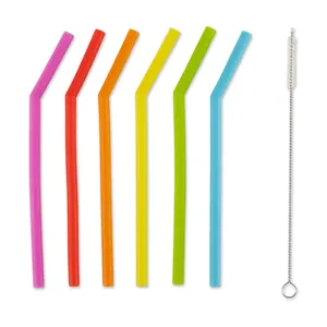 RSVP Set of 6 6 .5" Reusable Si licone Straws w / Brush
