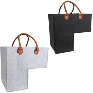 Felt Stair Basket with Faux Leather Handle, 2 Counts Large Foldable Storage Basket, Versatile Storage Solution for Carpet and Wood Stairs, Organiser