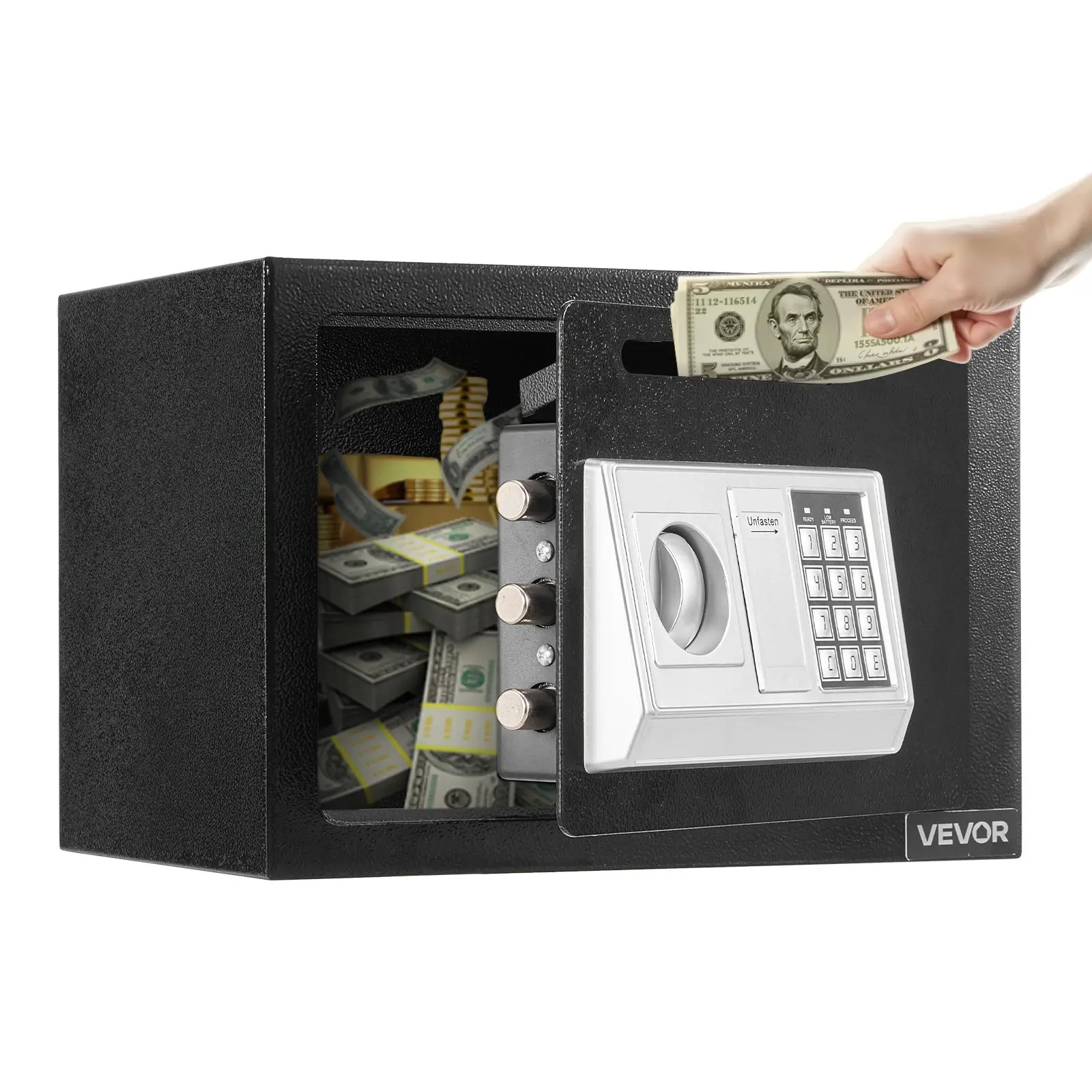 【DealsForYouDays】VEVOR 0.6 Cubic Feet Drop SafeDrop Slot Safe Box with Password and Turn KnobHeavy Duty Compact Cash Depository Box with a Front Lock Slot for CashBank SlipsJewelryDocumentsBillsBlack