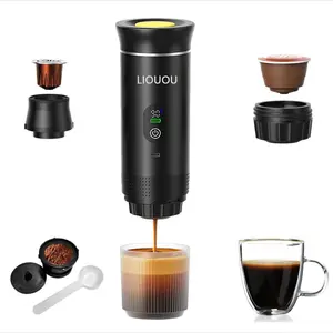 LIOUOU Portable Battery Espresso Coffee Maker for Travel, 20 bar Mini Car Espresso Machines, 3-in-1 Self-Heating Electric Espresso Maker, USB-C Ground Coffee & Capsule Pod(Ns&DG) RV, Hiking, Office