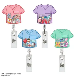 Colorful Medical Work Uniform Badge Roll Set, Adjustable ID Card Holder with 360° Rotating Clip, Cute Acrylic Nurse Badge Roll