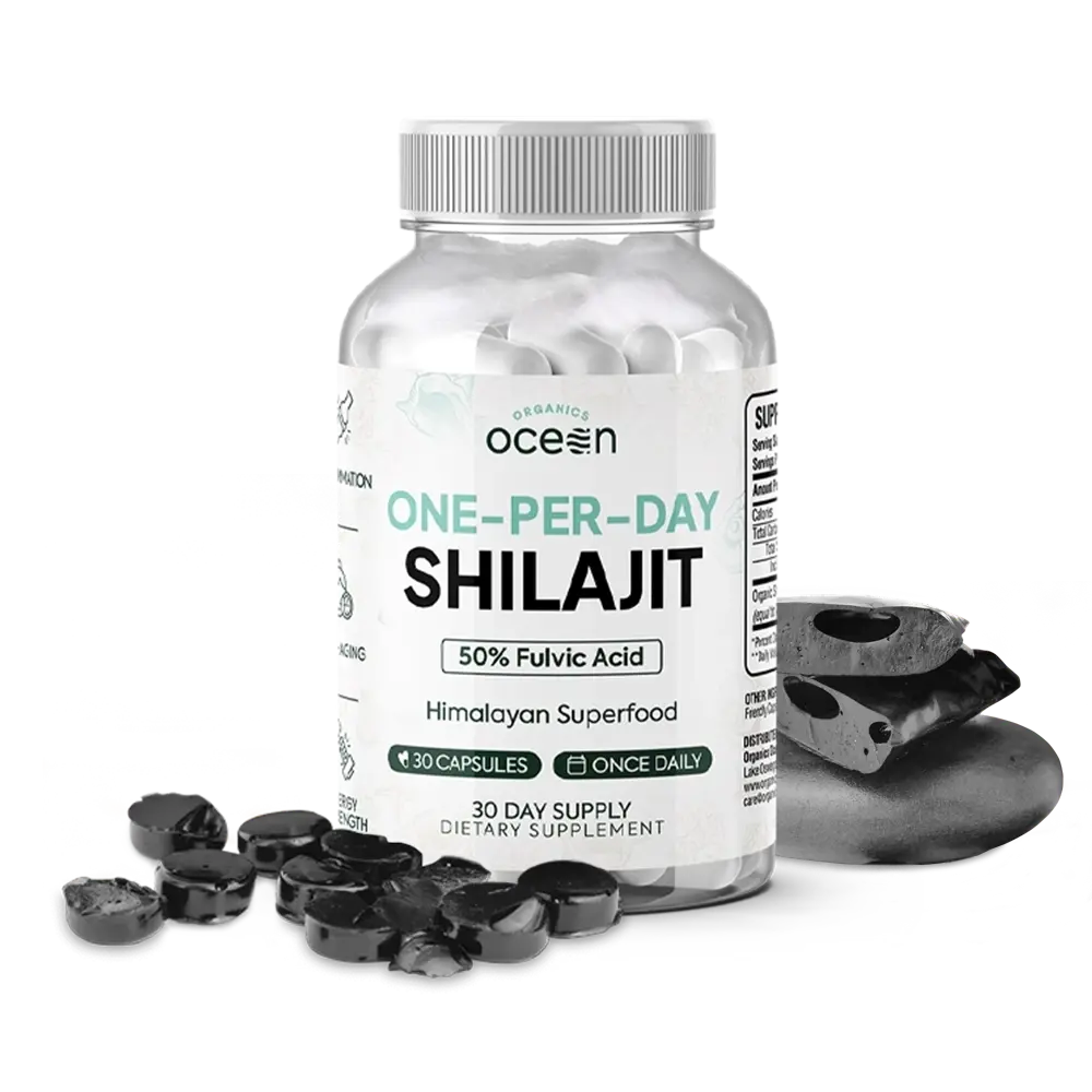 Organics Ocean One-Per-Day Shilajit for Men and Women - Natural Shilajit Supplement for Age-Defying, Bone Strength, Hormone Support and More - 30 Shilajit Capsules