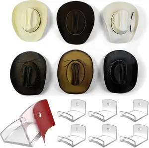 Adhesive Hat Hooks for Wall (6-Pack) - Cowboy Hat Rack, Wide Brim Hat Organizer, Strong Hold Hat Hangers for Wall - Clear