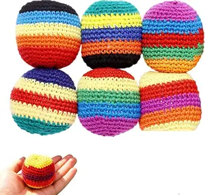 6Pcs Kick Balls Set, Retro Crochet Footbag, Handmade Juggling Balls for Outdoor Play & Coordination Training