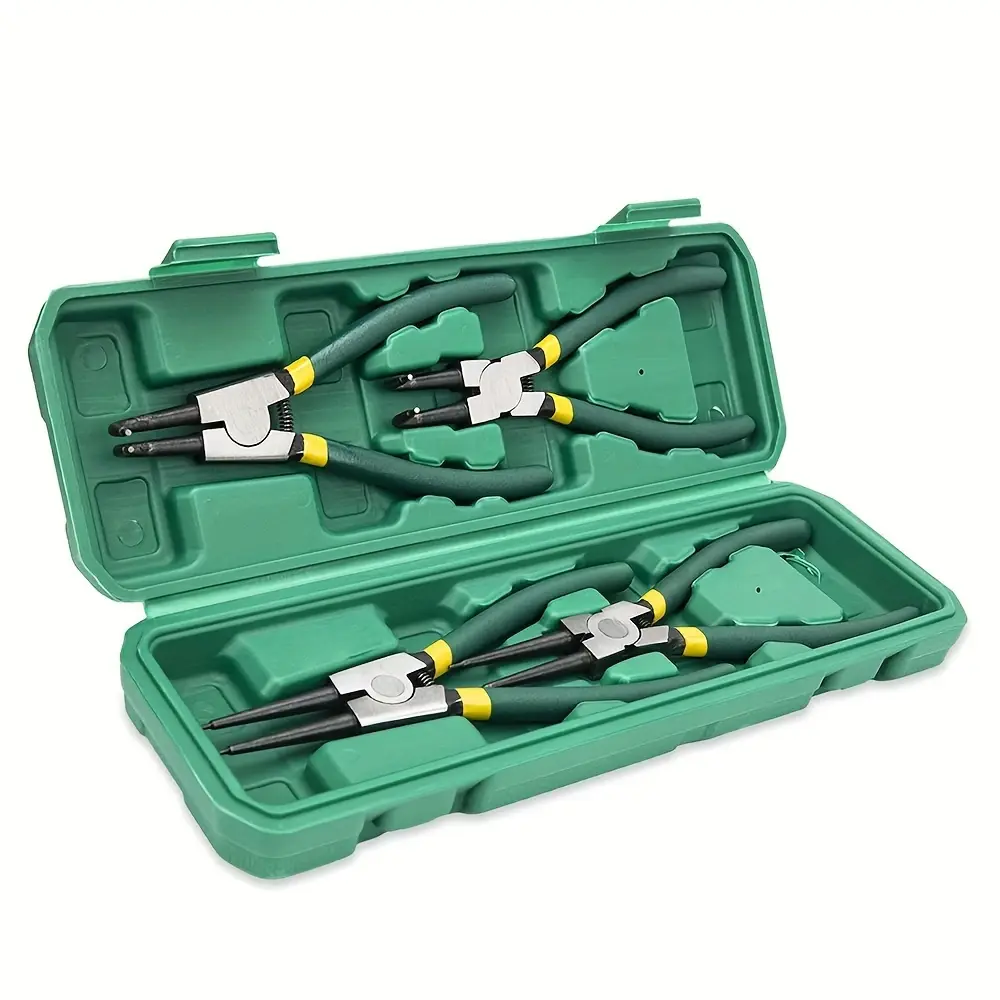 4-in-1 Spring Clip Circlip Pliers Set - Automotive Pliers Kit with Straight Jaws, Curved Jaws for Automotive Repair, Home Repairs, Circlip Pliers Kit, Curved Mouth Pliers
