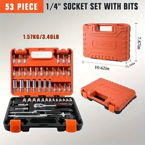 53-Piece Professional Mechanic Tool Set with Storage Case, Complete Socket Wrench & Ratchet Kit for Car Bike Motorcycle Repair, Durable Chrome Vanadium Steel, Ideal Gift for Men Fathers Day DIY Lovers