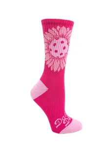 Daisy Dink Pink Pickleball Socks Cute Floral Athletic Breathable Crew Support Sport Sock for Women with Eye-Catching Daisy Design All Seasons Comfortable and Stylish Cushioned Crew Socks with Pattern Casual Womens Wear - Womenswear