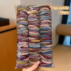 100 Pcs Seamless High Elastic Hair Ties, Durable Stretchy Hair Bands, Multicolor Mix Blue, Daily Casual Hair Accessories