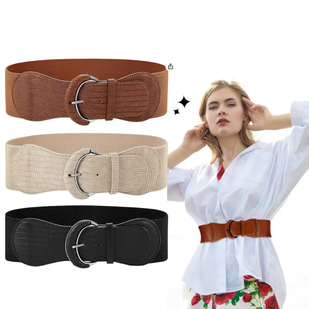 Women's Wide Elastic Waistband with Interlocking Clasp, Stretchy Fashion Accent Waist Cinch for Dresses and Tunics, Fashion Belts, Easy Adjustable Belt, Stylish Waistband, Wide Belt
