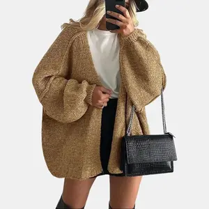 Womens Cardigan Sweaters 2025 Fall Long Lantern Sleeve Knit Open Front Lightweight Sweater Knitwear Womenswear