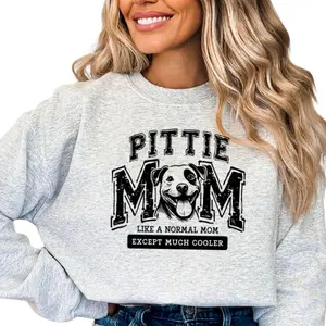Casual Pittie Dog Mom Sweatshirt, Dog Lover Pullover Crewneck Sweatshirt, Comfortable Long Sleeve Pittie Mom Sweatshirt, Dog Mama Sweatshirt, Pet Tee, Dog Lover Gifts for Women, Pittie Sweatshirt