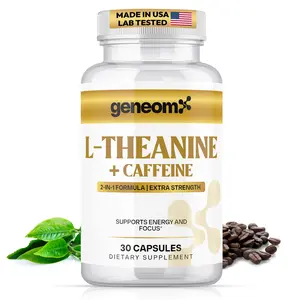 Geneomx L-Theanine + Caffeine 2-in-1 Formula Extra Strength 30 Capsules Natural Vitamin Energy Booster for Focus & Alertness
