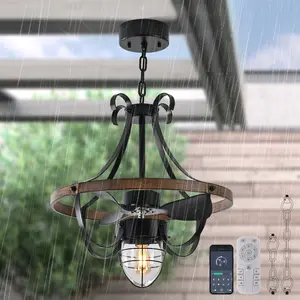 21" Outdoor Ceiling Fan with Light and Remote,IP44 Waterproof Outdoor Ceiling Fans for Patios 6-Speed DC Motor, Farmhouse Gazebo Fan for Porch Pavilion Black