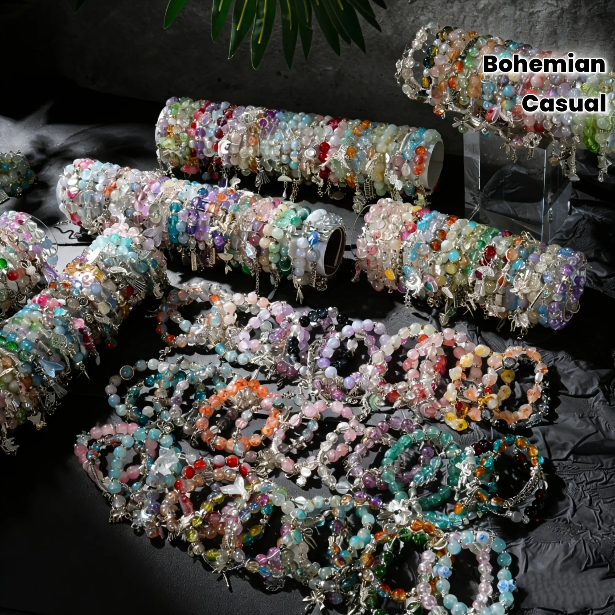 Women's Bohemian Charm Bracelet Set, Colorful Mixed Glass & Alloy Beaded Jewelry, Stackable for Summer Beach Wear, Mixed Beads, Casual Wear, Stackable Sets, Unisex, Daily, Arm Candy Accessories, Jewelry Stack, Wrist Stack, Boho Charm, Matching Pairs