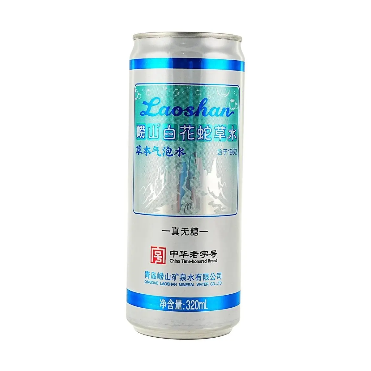 LAOSHAN White Snake Grass Sparkling Water - Sugar-Free, Zero Calorie, Weakly Alkaline Herbal Drink, 320ml, Qingdao Specialty