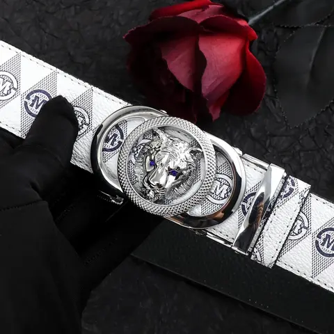 Men's Tiger Head Decorated Western Belt with Automatic Buckle, Fashion Letter Design, Ideal for Party, Everyday Wear and Birthday Gift, Statement Belts