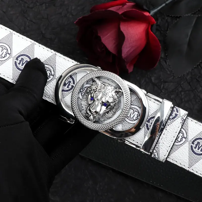 Men's Tiger Head Decorated Western Belt with Automatic Buckle, Fashion Letter Design, Ideal for Party, Everyday Wear and Birthday Gift, Statement Belts