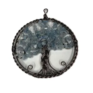 Aquamarine Tree of life wire wrapping pendant / sun catcher Daily Daily