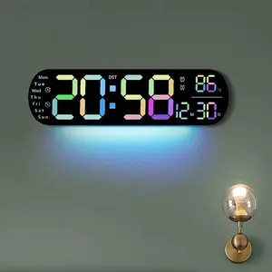 Multifunctional LED Display Clock, Digital Wall Clock with Adjustable Ambient Light, Battery/USB Powered Wall Clock with Remote Control, Luminous (Batteries Not Included)