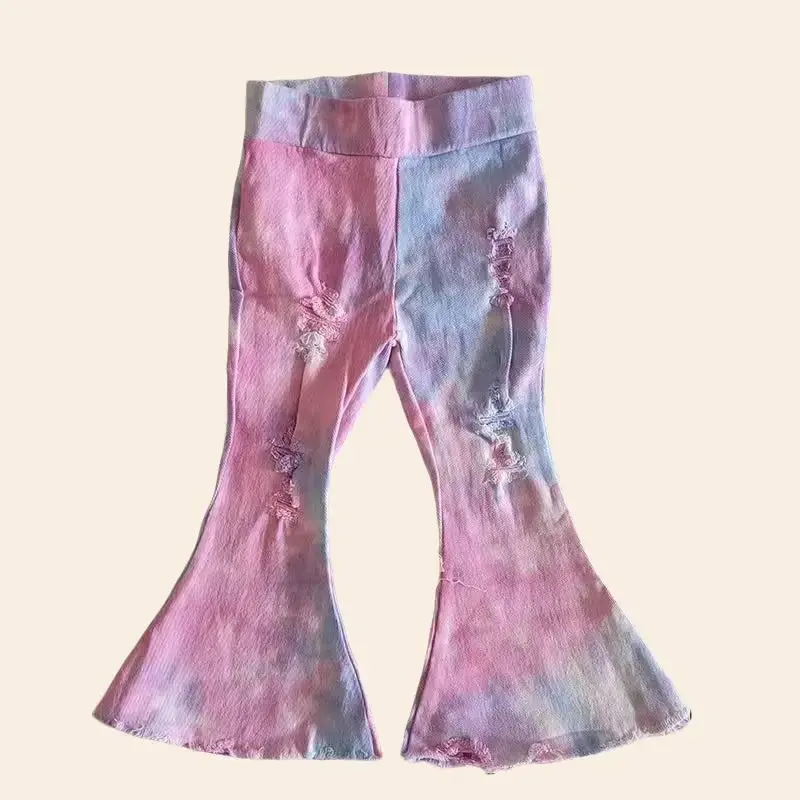 Toddler Girls' Tie-Dye Bell Bottom Pants - Stretchy Cotton Blend Camo Colorful Flared Trousers, Casual Clothing, True-to-Size (TTS) Kids' Bottoms