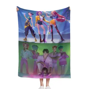 K-Pop Demon Hunters Flannel Throw, Split Scene Blanket, Soft Warm Blanket for Sofa & Bed 30x40 40x50 50x60 60x80inch