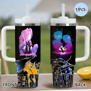 PIKPAKA Final Fantasy Game Vacuum Flasks 40oz Stainless Steel Tumbler with Handle & Straw, Vacuum Insulated Travel Mug Keeps Drinks Cold Up to 12 Hours, Leak-Resistant Cup for Iced Coffee, Water, Office, Gym or Travel
