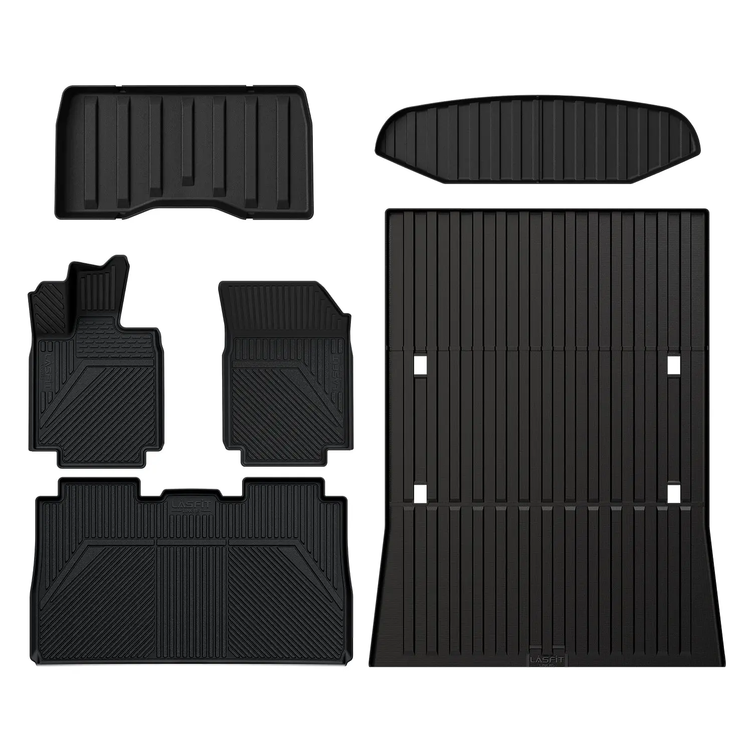 Lasfit Vehicle-Specific Fit Floor Liners for 2023-2026 Tesla Cybertruck - 1st & 2nd Row & Frunk & Trunk Well & Bed Mat, Waterproof, All-Weather, Deep Grooves for Traction, Anti-Slip Car Accessories