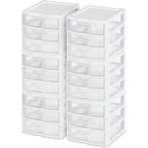 Clearview Plastic Multipurpose Small 3 Drawer Desktop Storage Organization Unit for Home, Classrooms, or Office Spaces, White, 6 Pack
