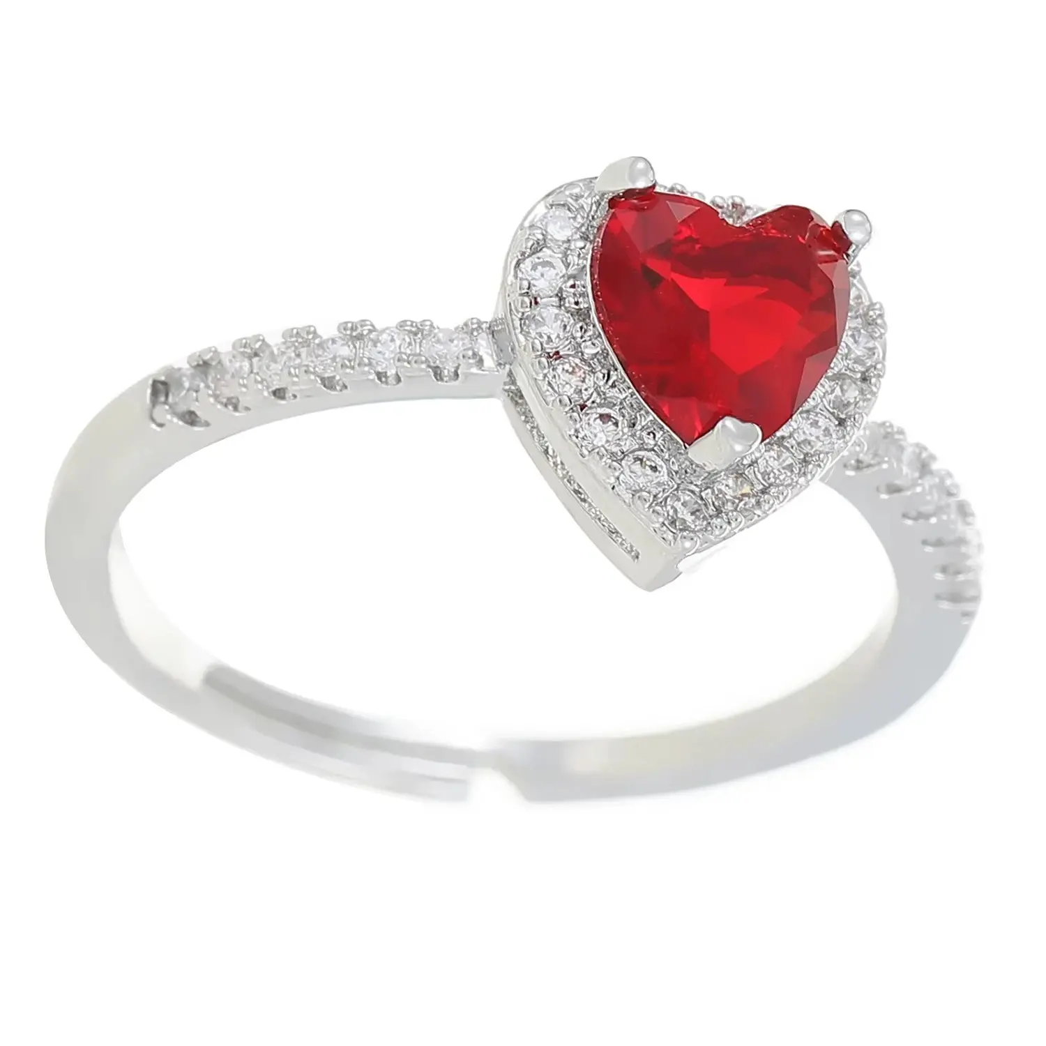 Adjustable Heart Silver Crystal Ring 6MM Anniversary Mother Wedding