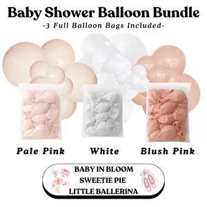 Pink Baby Shower Balloon Bundle - Pale Pink, White, Blush Pink - Sizes 5"- 12"- 18"