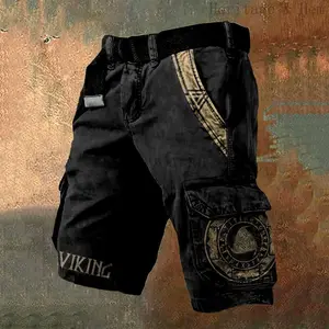 Men'S Retro Viking Rune Color Matching Art Graphic Cargo Shorts Gift For Him, Men Work Shorts, Summer Arrival, Gift For Dad Menswear Tropical Style 1 Casual Vintage Pattern Unique