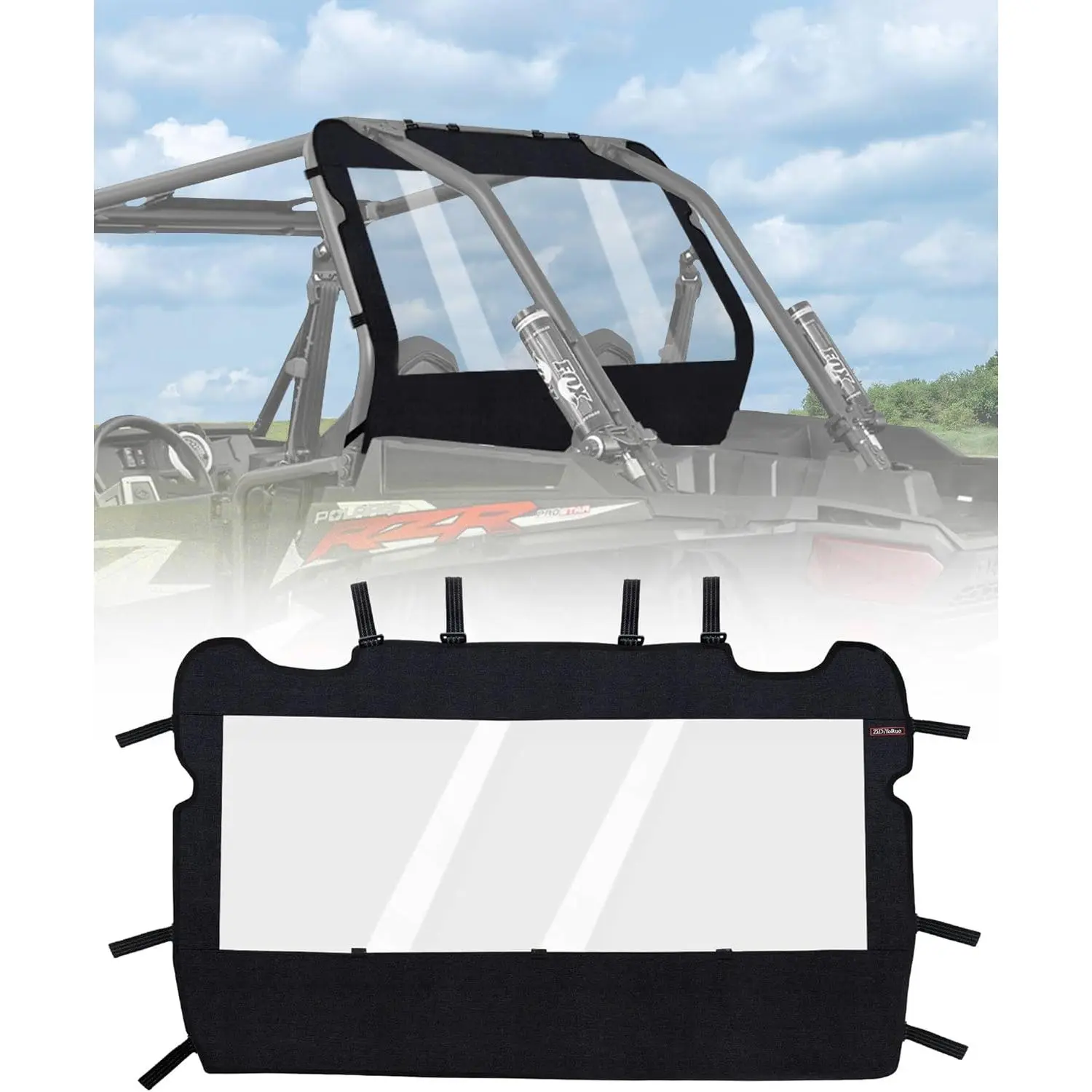 UTV Soft Rear Windshield -Polaris RZR Back Window - Durable, Easy Install, Compatible with RZR XP 1000 & TURBO (2014-2023) - Rear Wind Cover Keeps Air/Rain/Dust/Pebbles/Mud Away from Seats